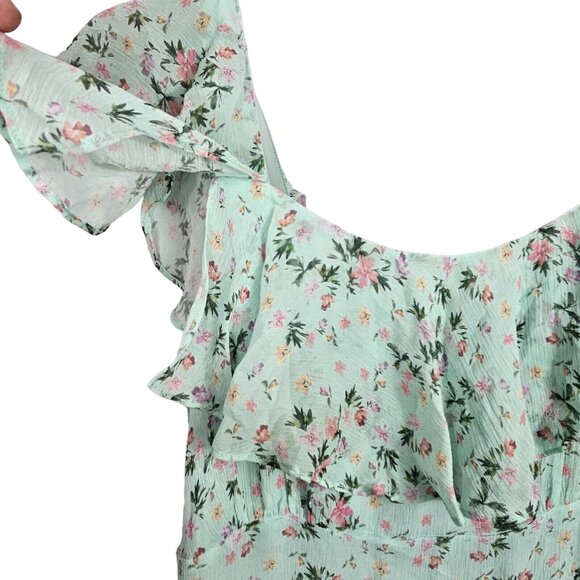 100% Silk Dress Sz 2 Asymm Chiffo Floral Ruffle Nicole Miller Flutter Sleeve $39 - Picture 10 of 16